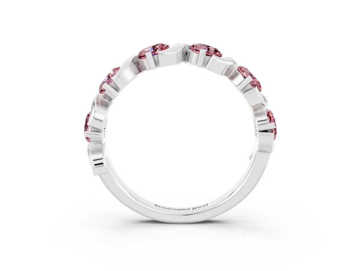 Six-Stone Round Morganite Wave Band with Shared Prong Setting Silver
