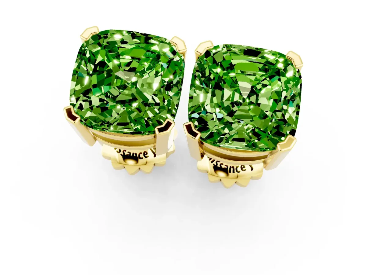 Cushion Cut Peridot Stud Earrings Yellow gold