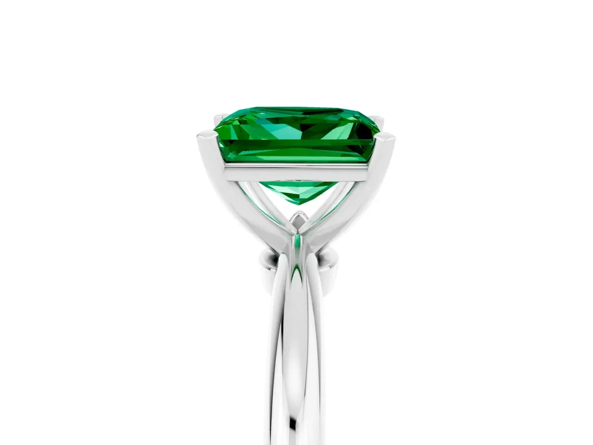 Princess Cut Emerald Solitaire Ring with Six-Prong Setting and Classic Band Silver