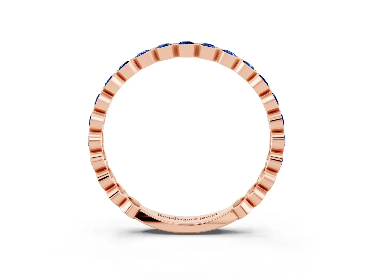 Round Blue Sapphire Bezel Set Eternity Band Rose gold