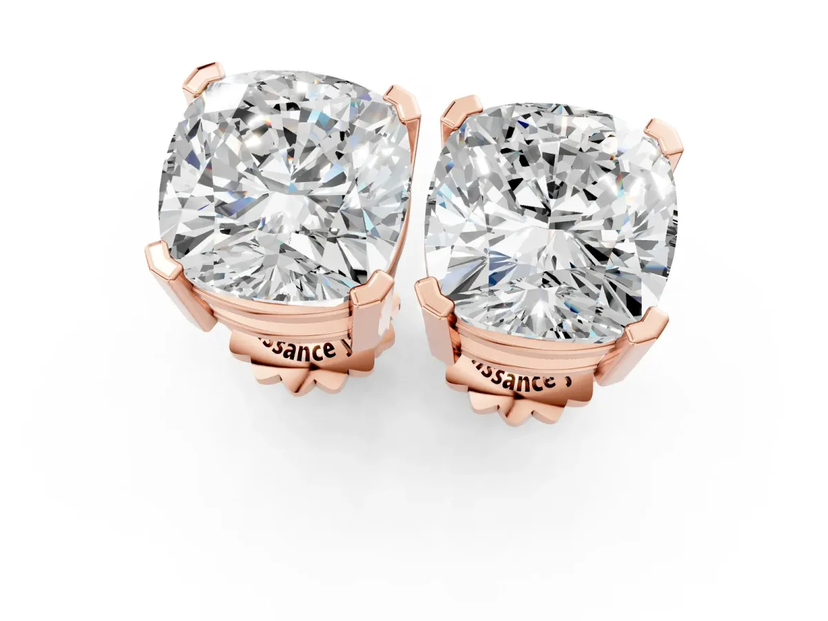 Cushion Cut Diamond Stud Earrings Rose gold