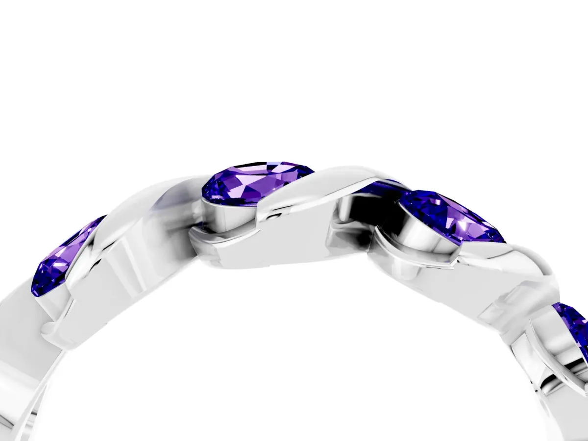 Round Tanzanite Wave Band with Channel Setting and Shared Prongs Silver