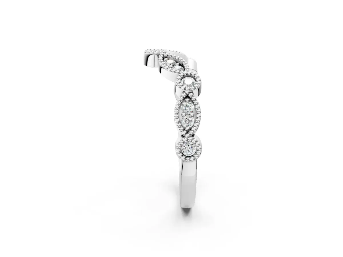 Milgrain Marquise and Round Diamond Half Eternity Band Silver