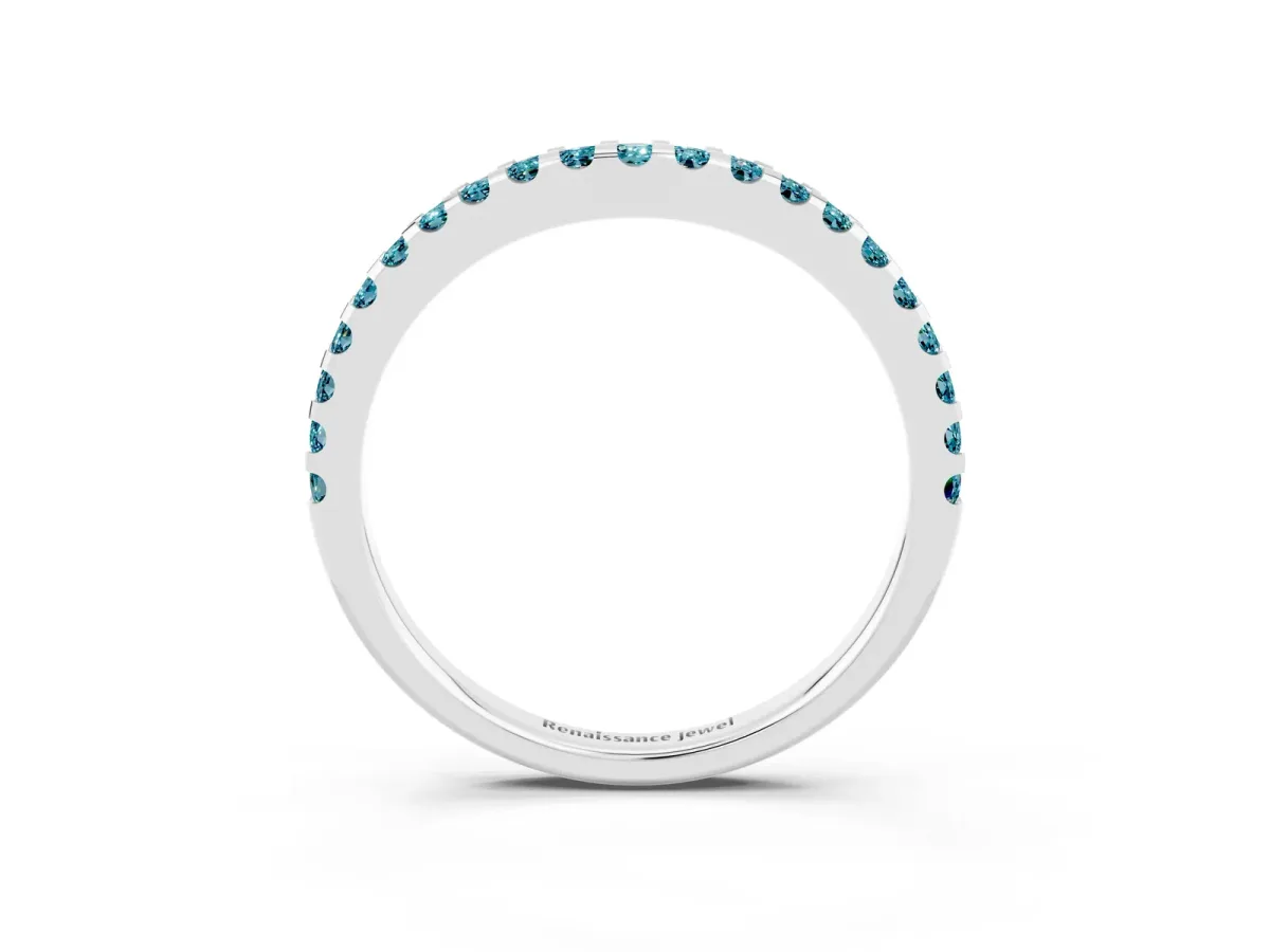 Round Blue Topaz Pavé Curved Wedding Band Platinum
