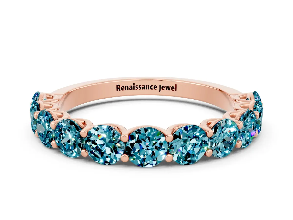 Round Blue Topaz Shared Prong Eternity Band Rose gold