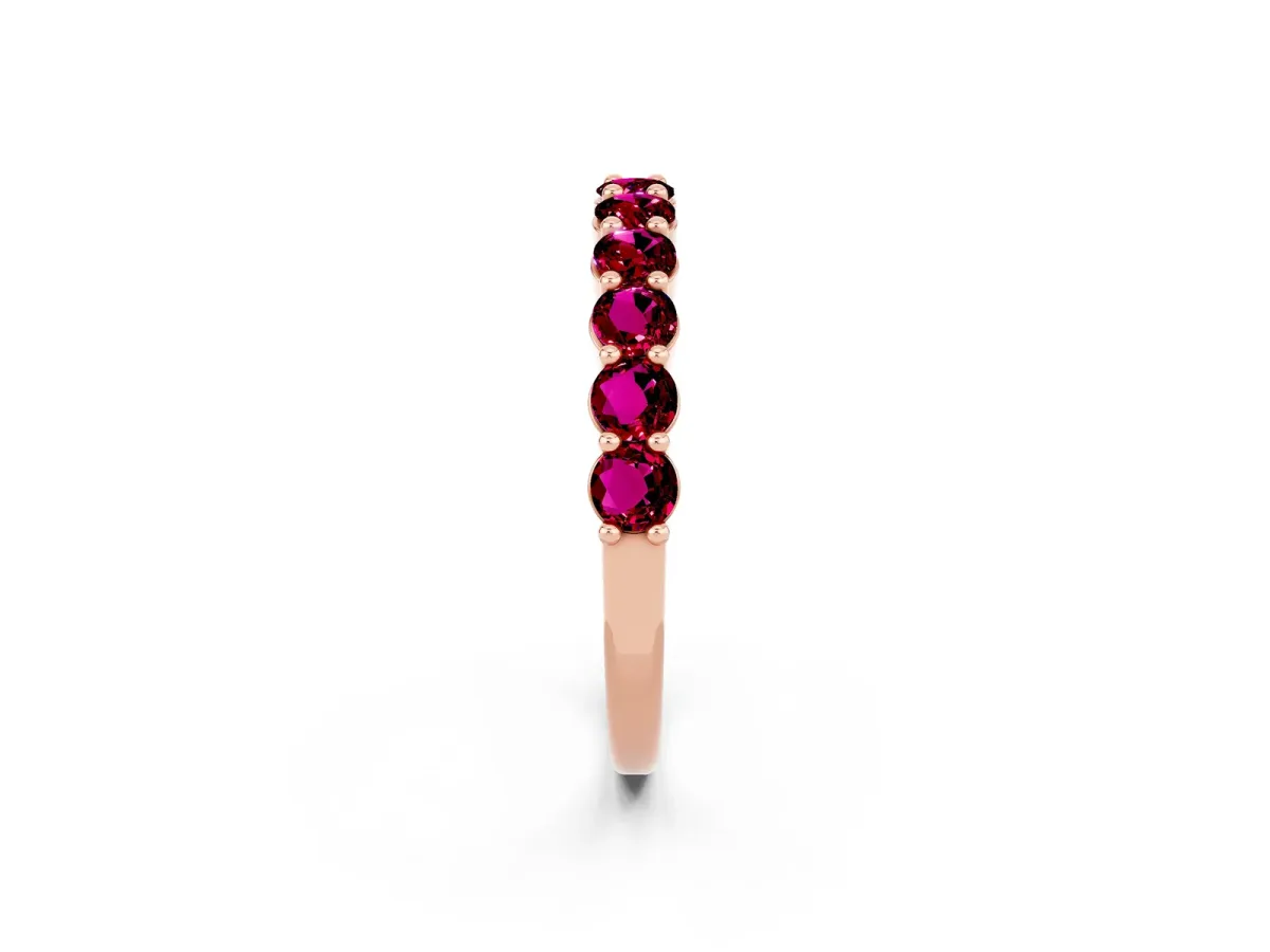 Round Garnet Half Eternity Band with Prong Setting Rose gold