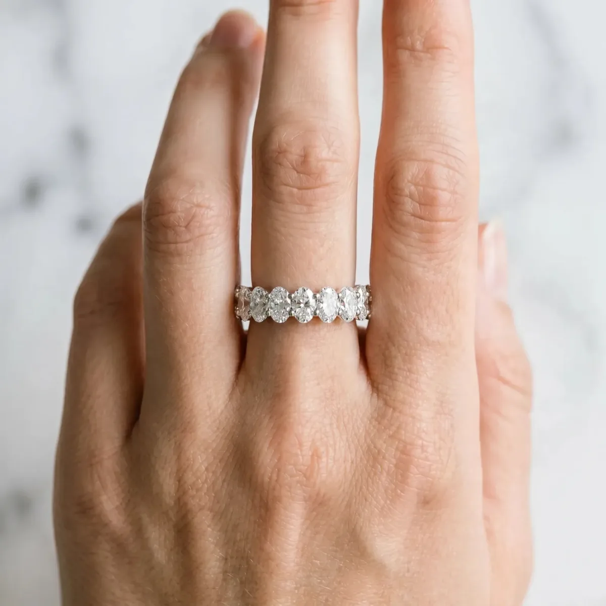 Oval Diamond Prong-Set Eternity Band Silver