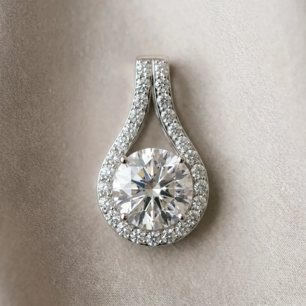Round Halo Prong Set Pendant Silver