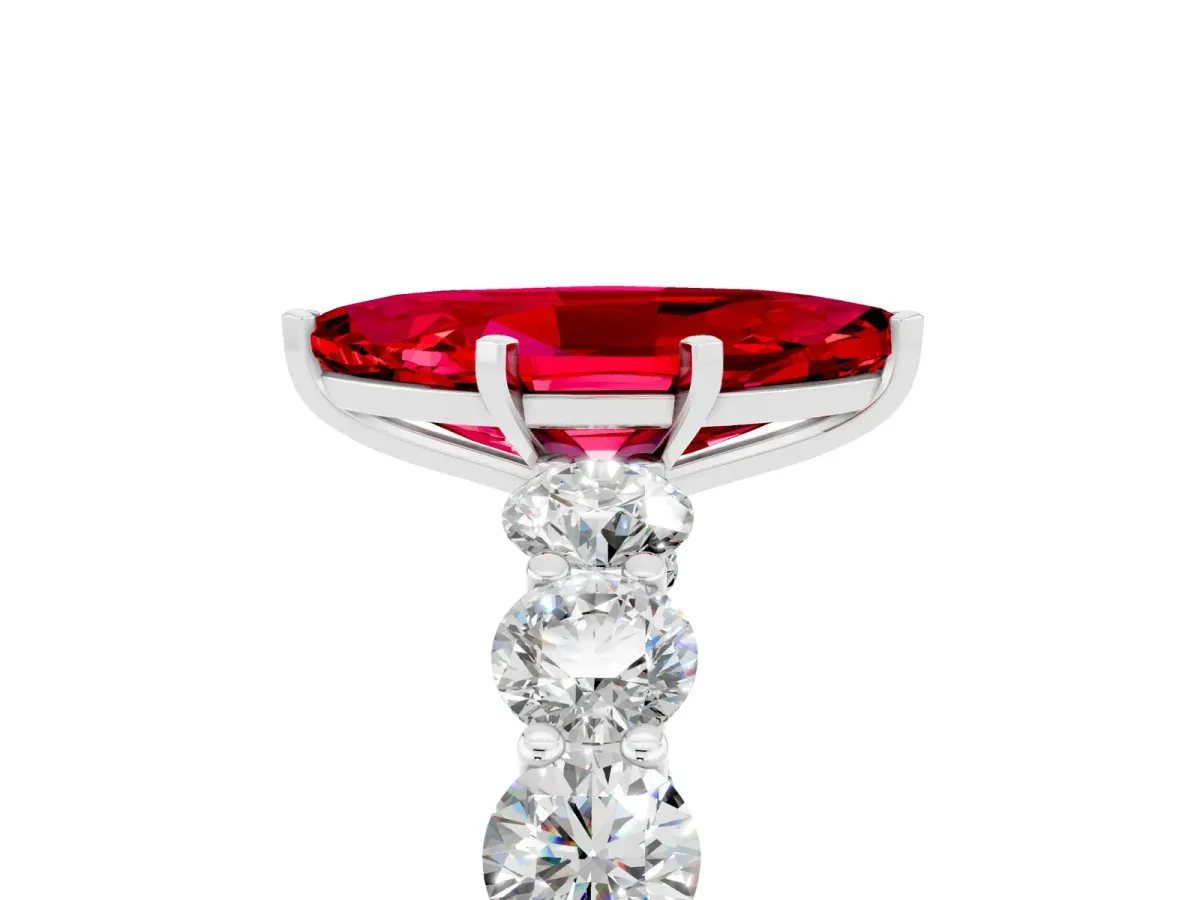 Marquise Cut Ruby Prong Setting with Side Stones on a Pave Band Platinum
