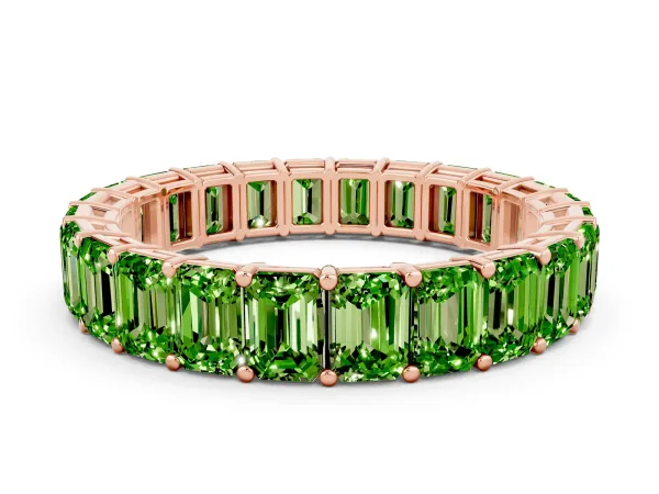 Emerald Cut Peridot Eternity Band with Shared Prong Setting Rose gold