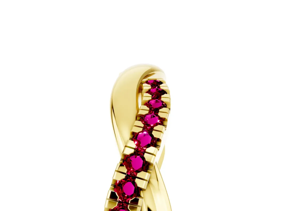 Round Garnet Twisted Infinity Band with Prong Setting Yellow gold