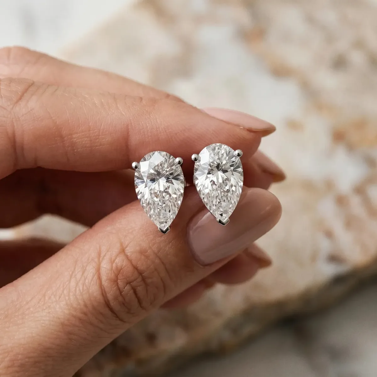 Pear Cut Diamond Stud Earrings Platinum