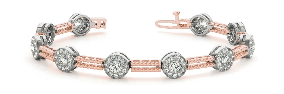 Round Halo Diamond Rope Bracelet with Bezel Setting Rose gold