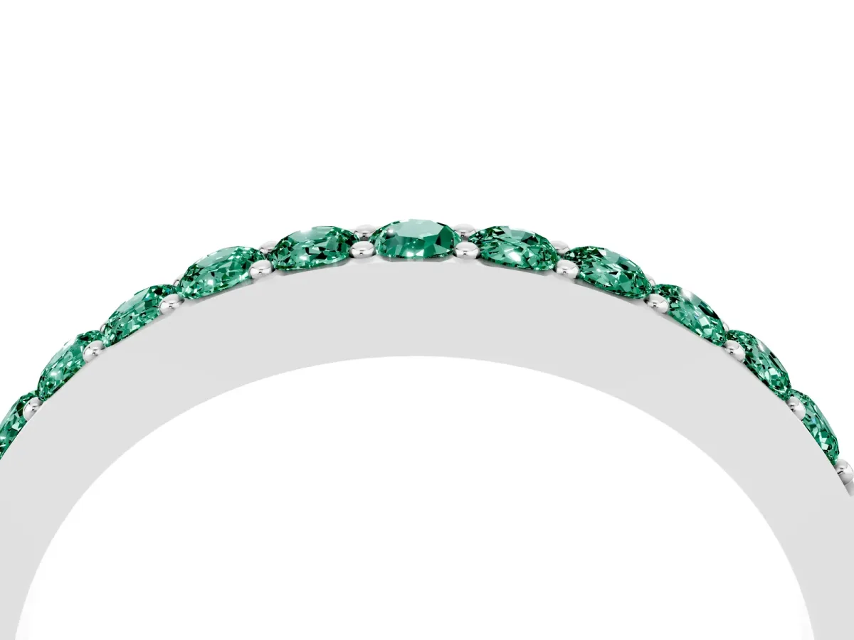 Round Green Sapphire Curved Wedding Band with Channel Setting Platinum