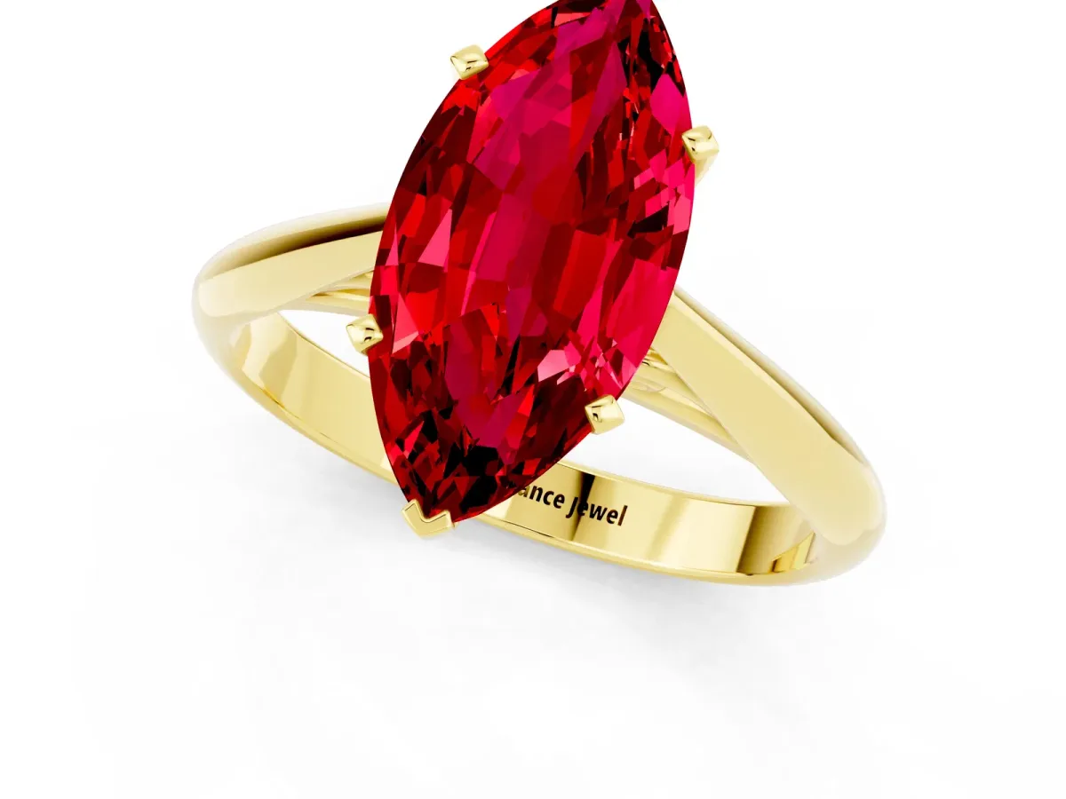 Marquise Cut Ruby Solitaire Engagement Ring with Cathedral Setting and Four-Prong Mount Yellow gold