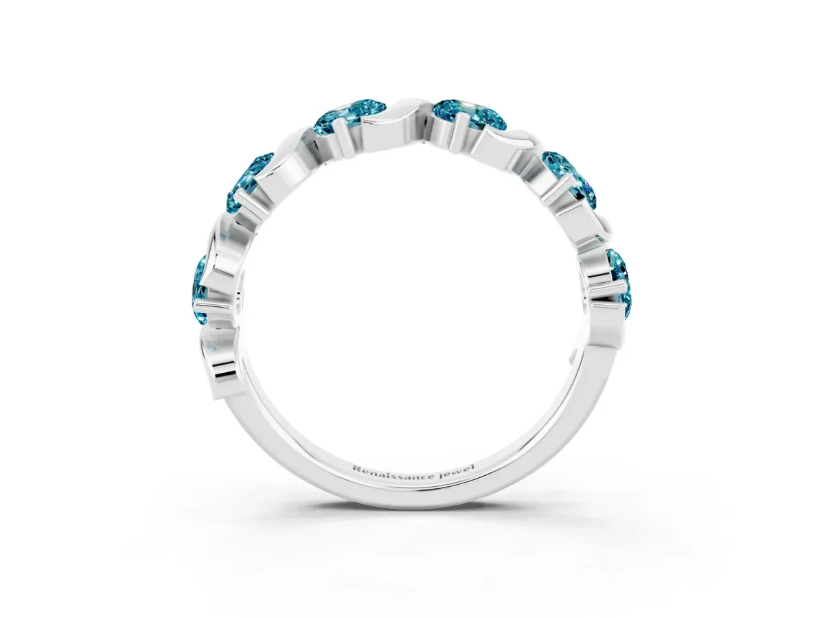 Six-Stone Round Blue Topaz Wave Band with Shared Prong Setting Silver