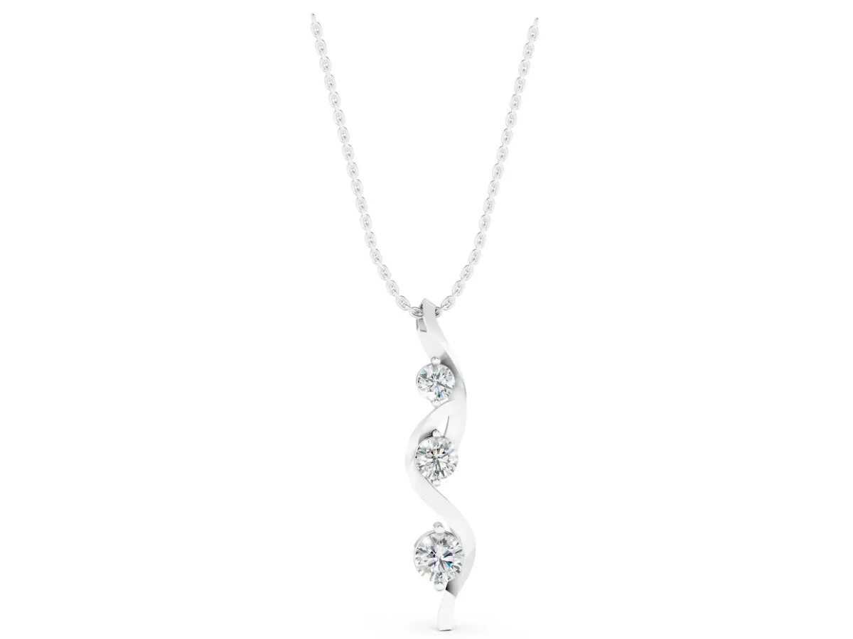 Three-Stone Round Prong-Set Swirl Pendant Silver