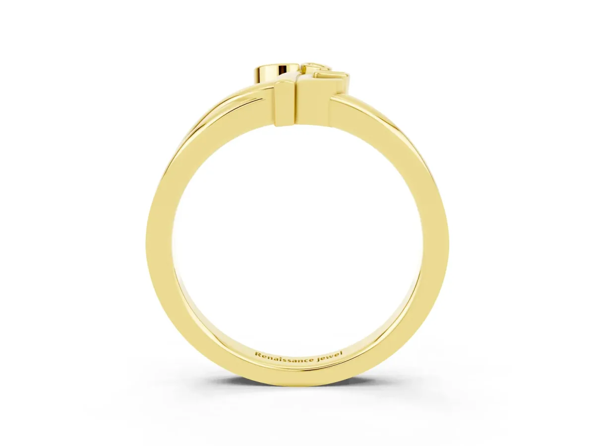 Three-Stone Round Tanzanite Leaf Bypass Ring with Bezel Setting Yellow gold