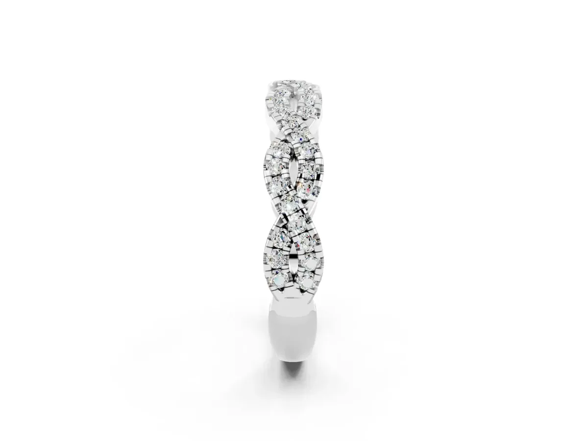 Round Moissanite Twisted Eternity Band with Pavé and Shared Prong Setting White gold