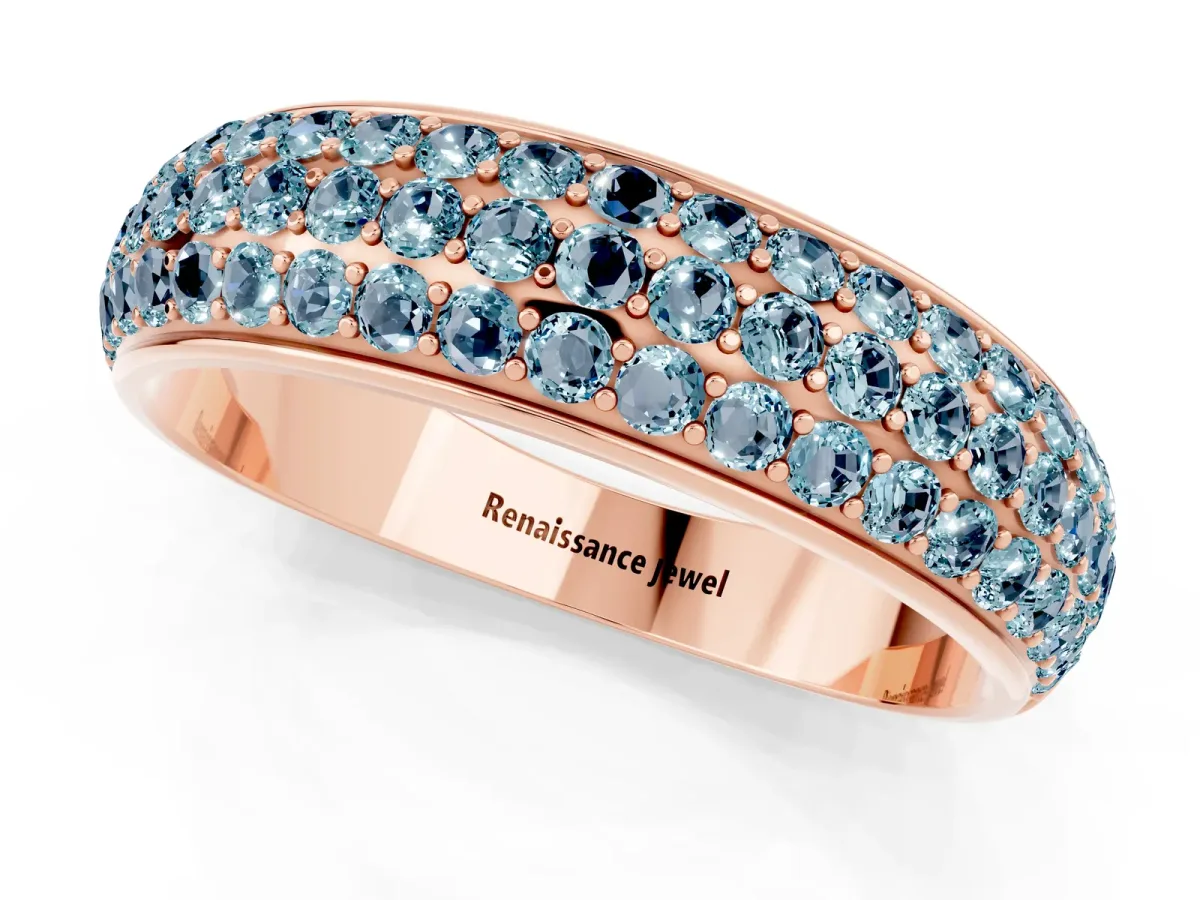 Three-Row Round Aquamarine Eternity Band with Shared Prong Setting Rose gold