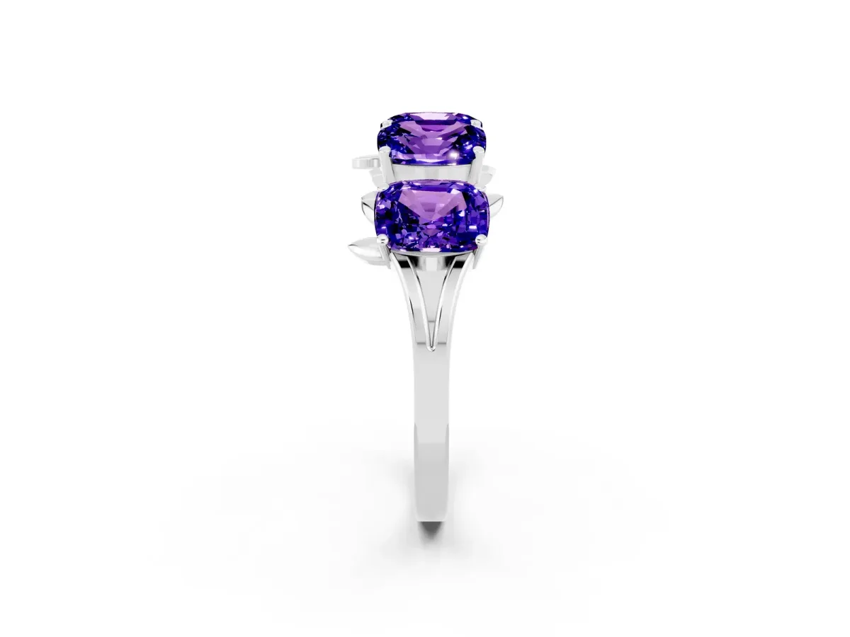 Emerald Cut Tanzanite Prong-Set Half Eternity Band Silver