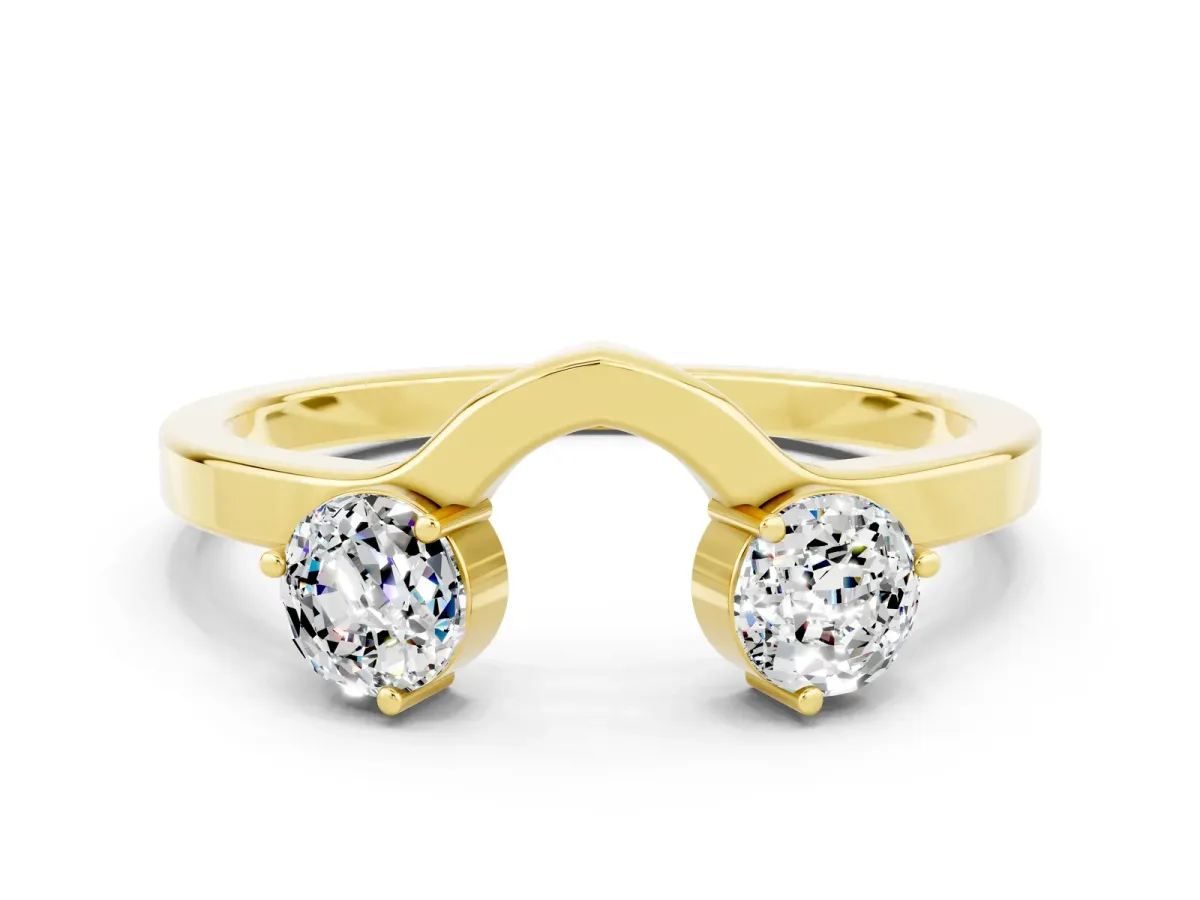 Dual Round Moissanite Open Band Ring with Prong Setting Yellow gold
