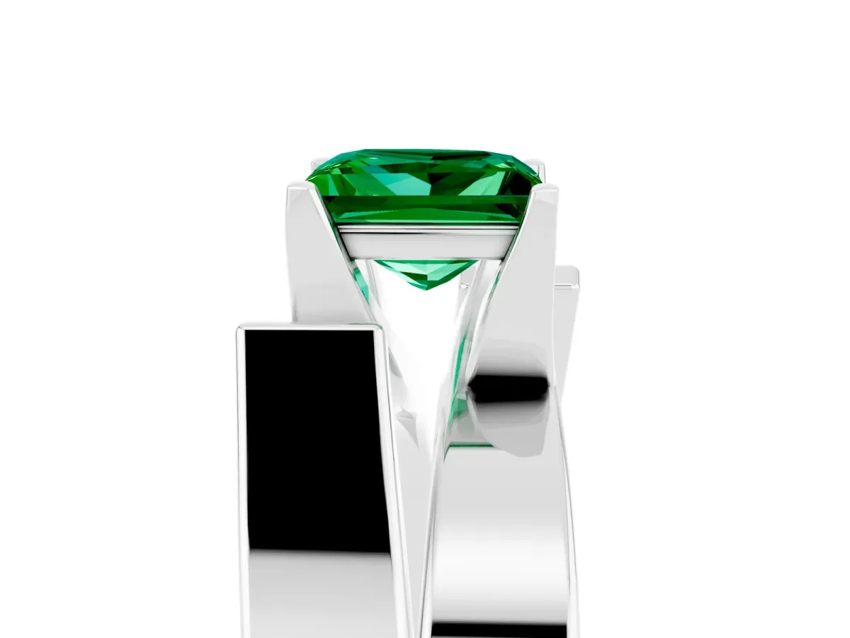 Modern Tension Set Princess Cut Emerald Solitaire Wide Band Ring Platinum