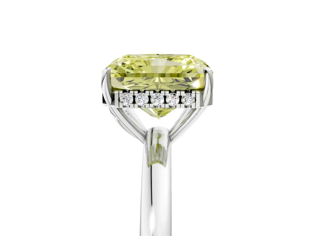 Fancy Yellow Radiant Cut Solitaire Diamond Ring with Prong Setting and Plain Band Silver