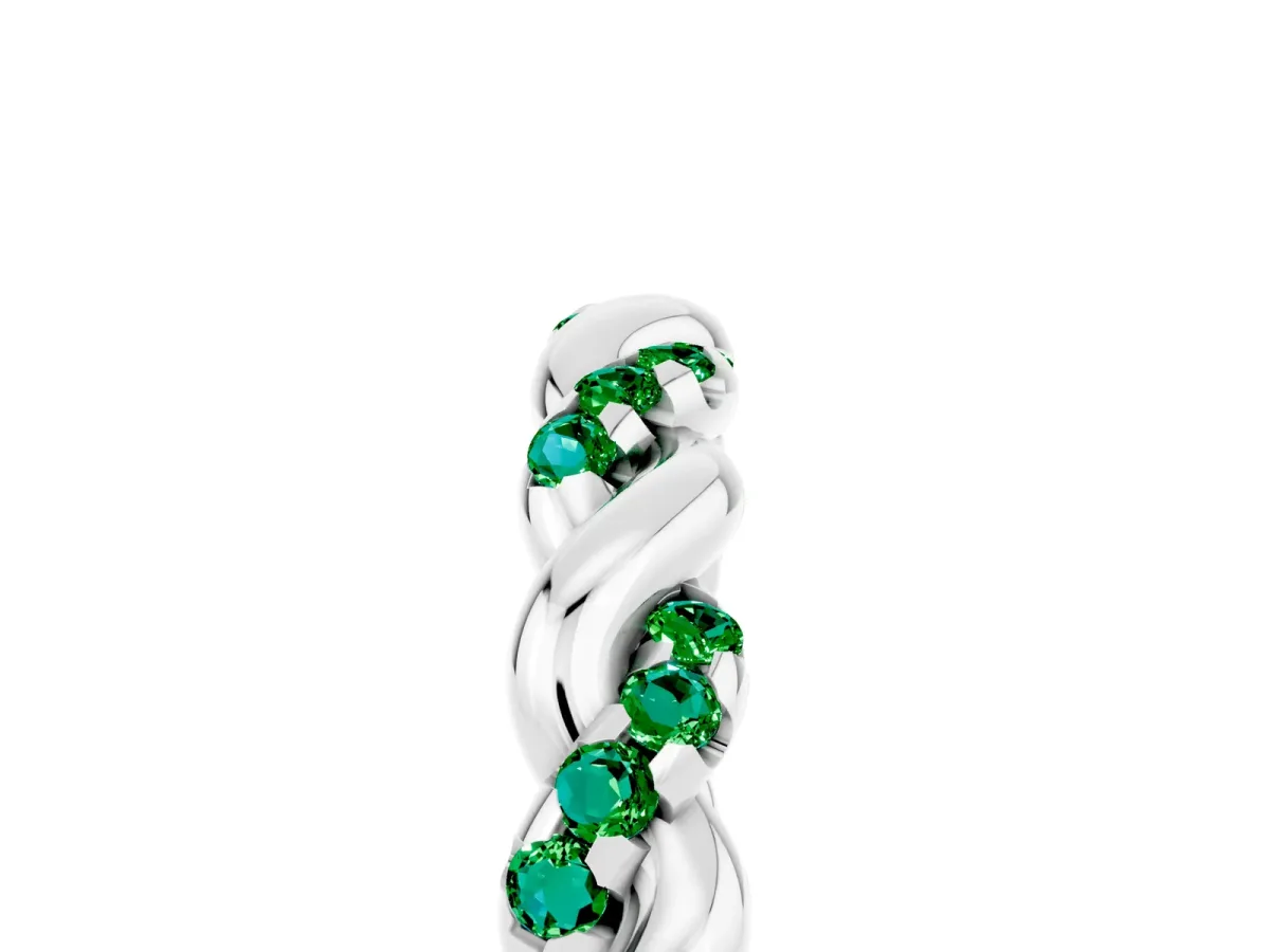 Twisted Pavé Round Emerald Eternity Band Silver