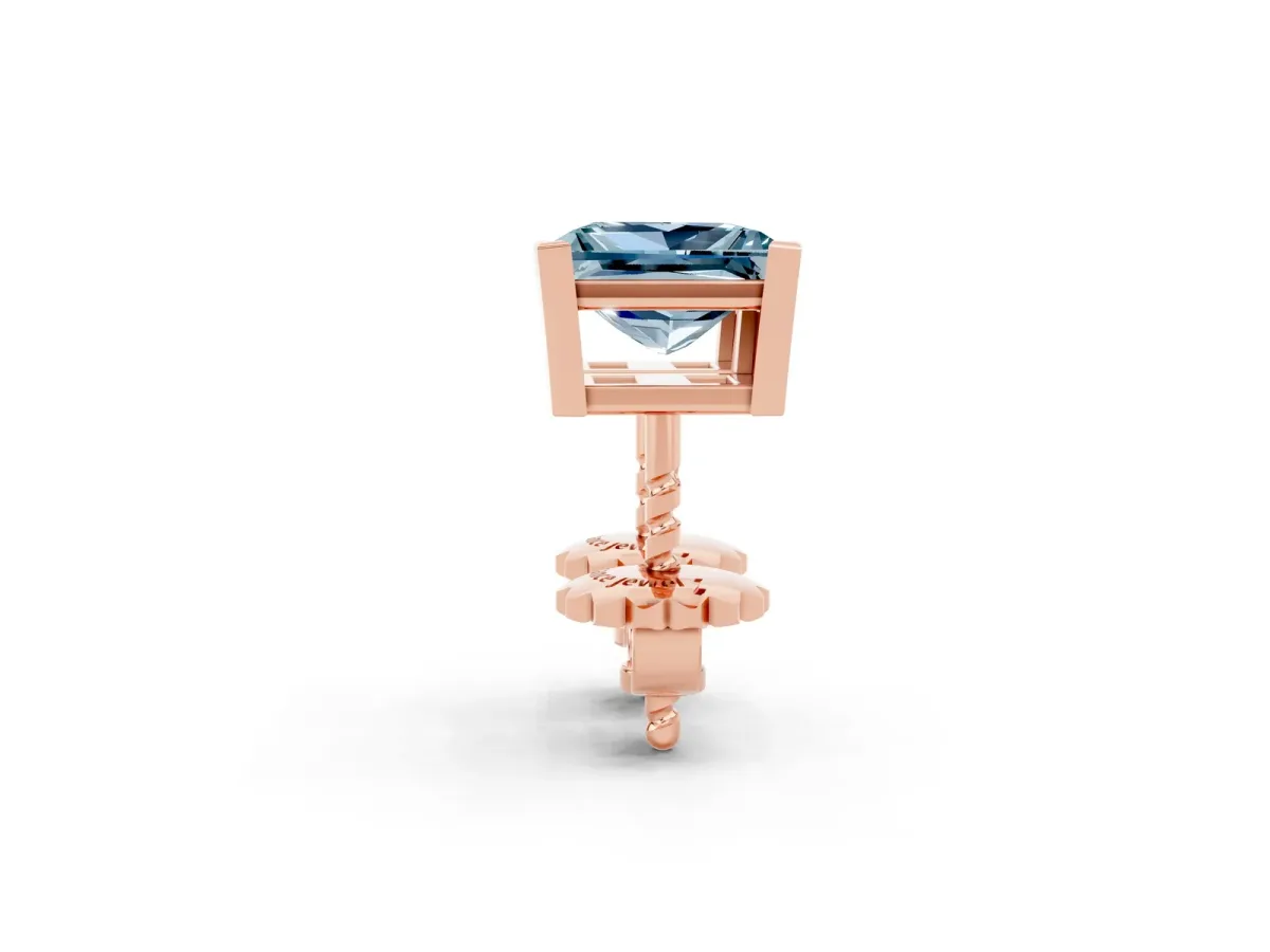 Princess Cut Aquamarine Stud Earrings Rose gold