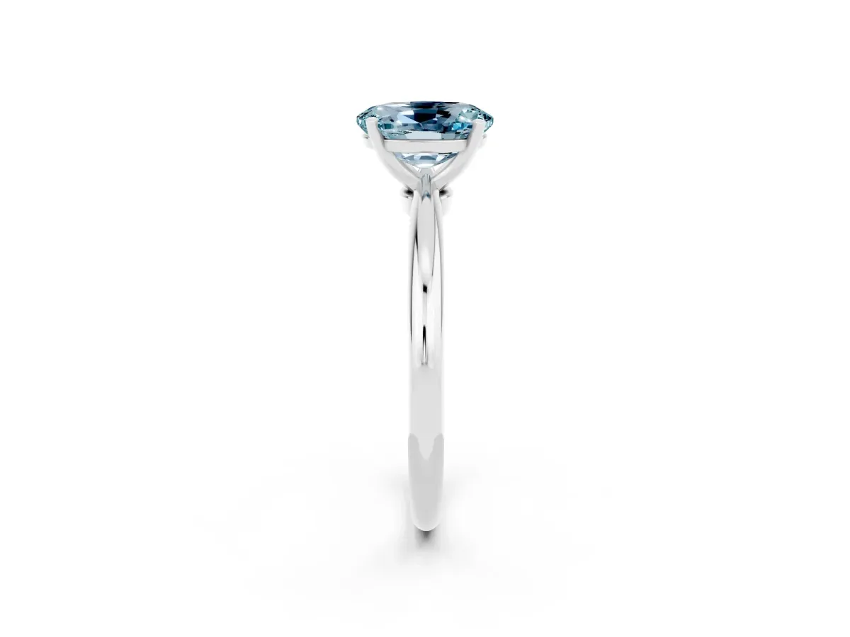 Oval Cut Aquamarine Solitaire Ring with Six-Prong Setting and Classic Band Silver