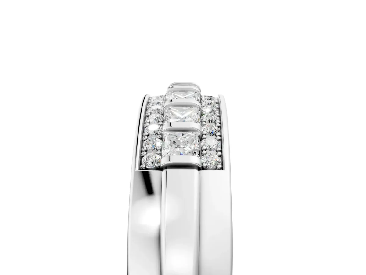 Bar-Set Princess Cut Diamond Pavé Band Silver