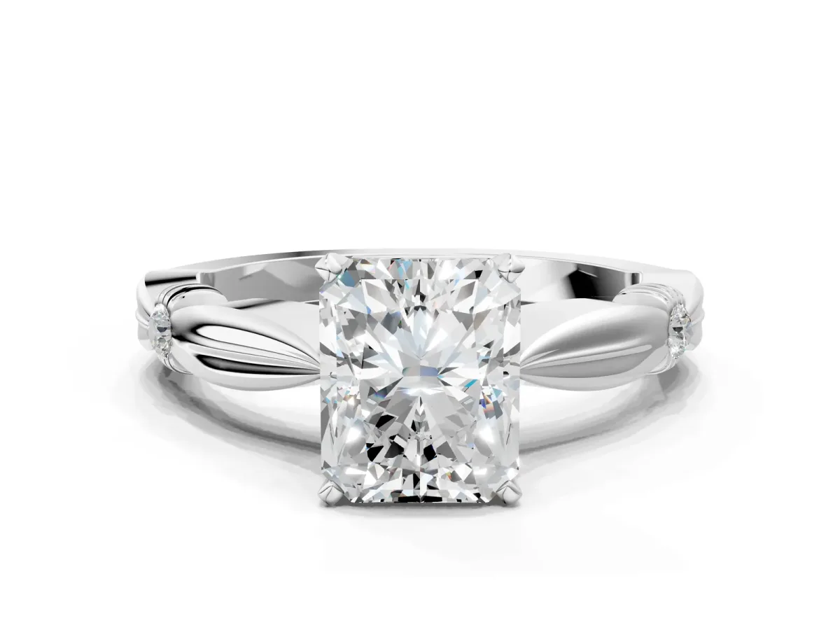 Radiant Cut Solitaire Diamond Twisted Band with Four-Prong Setting Platinum