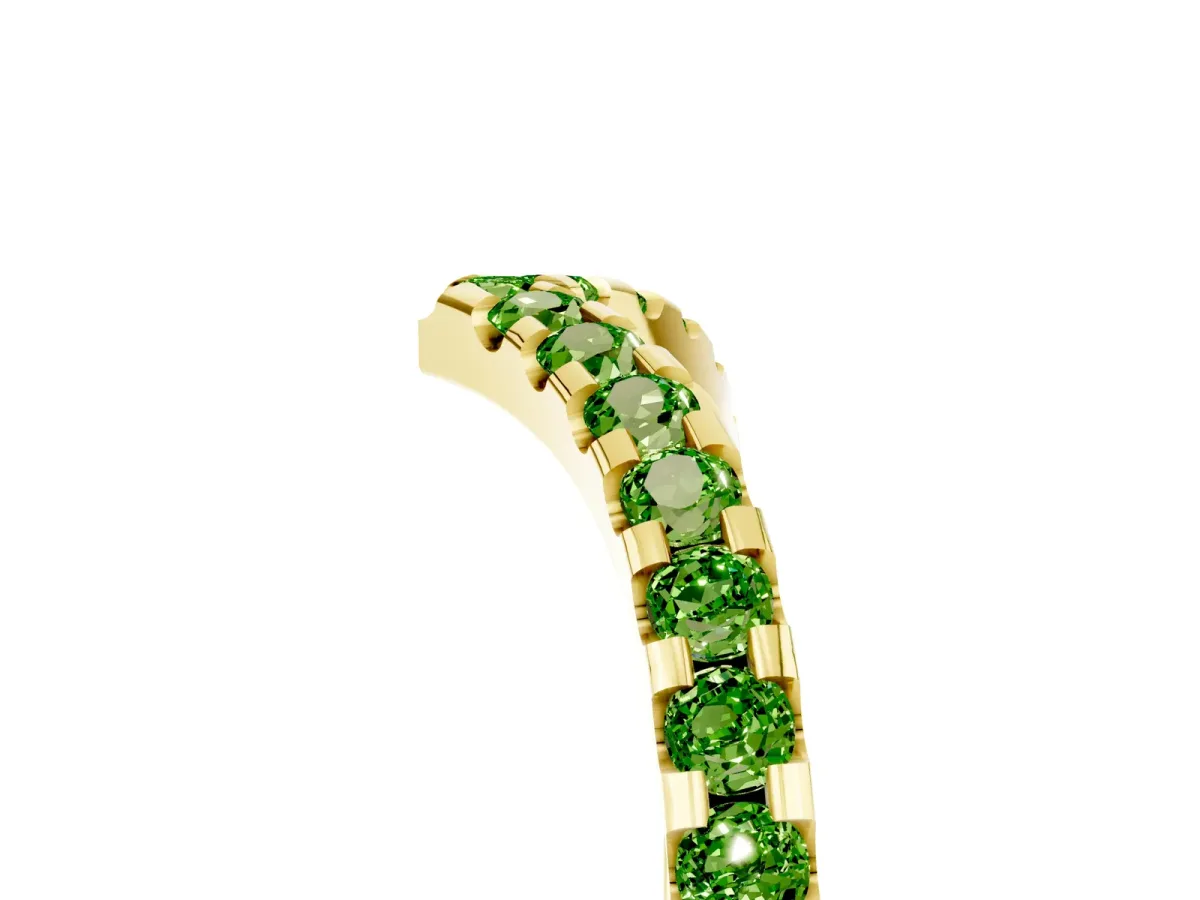 Pavé Round Peridot Chevron Band with Shared Prong Setting Yellow gold