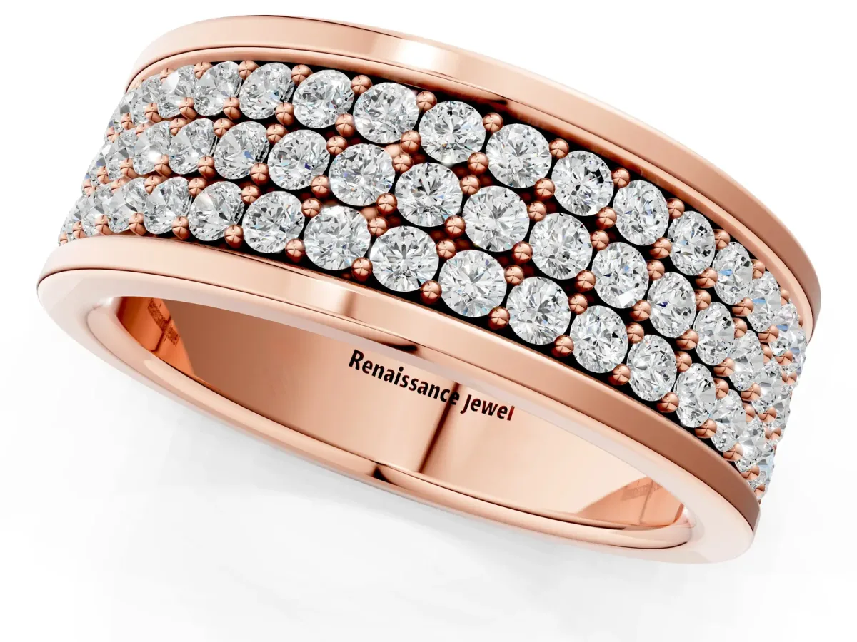 Round Diamond Multi-Row Pavé Mens Band Rose gold