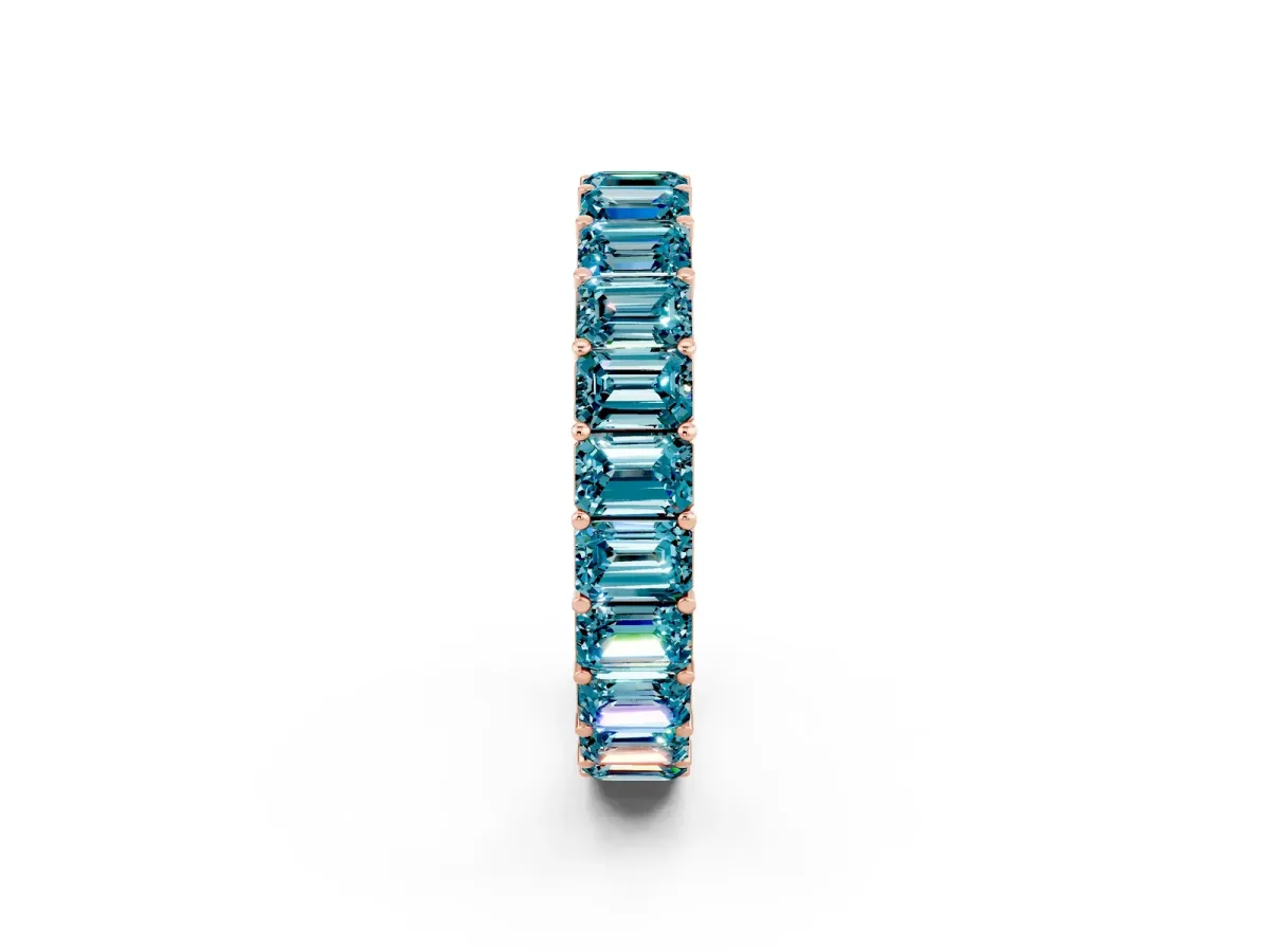 Emerald Cut Blue Topaz Eternity Band with Shared Prong Setting Rose gold