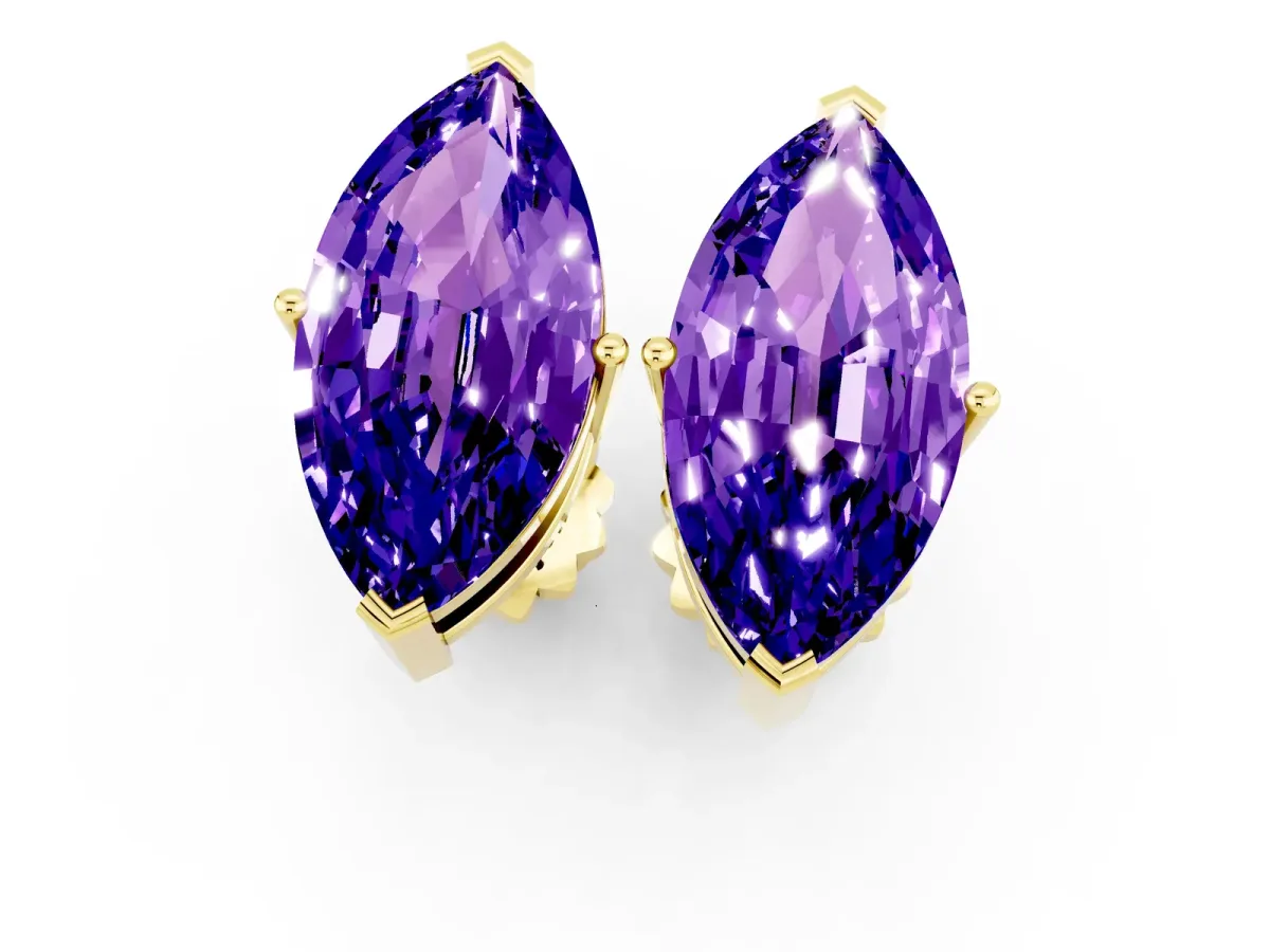Marquise Cut Tanzanite Stud Earrings Yellow gold