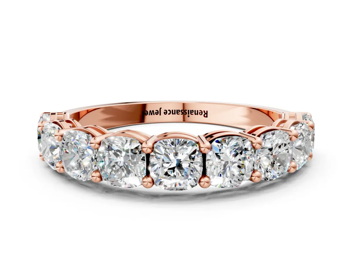 Cushion Cut Half Eternity Band with Shared Prong Setting Rose gold