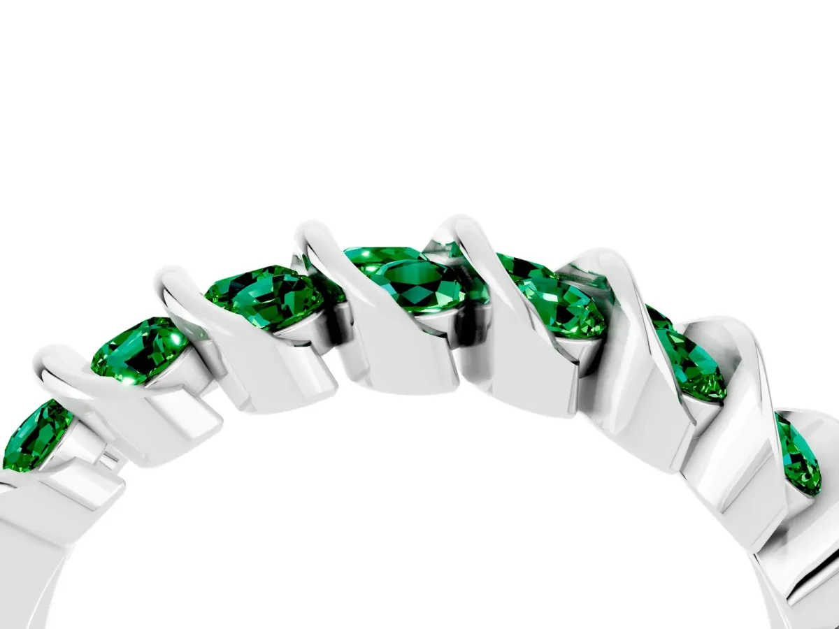 Channel Set Round Emerald Multi-Row Band Silver