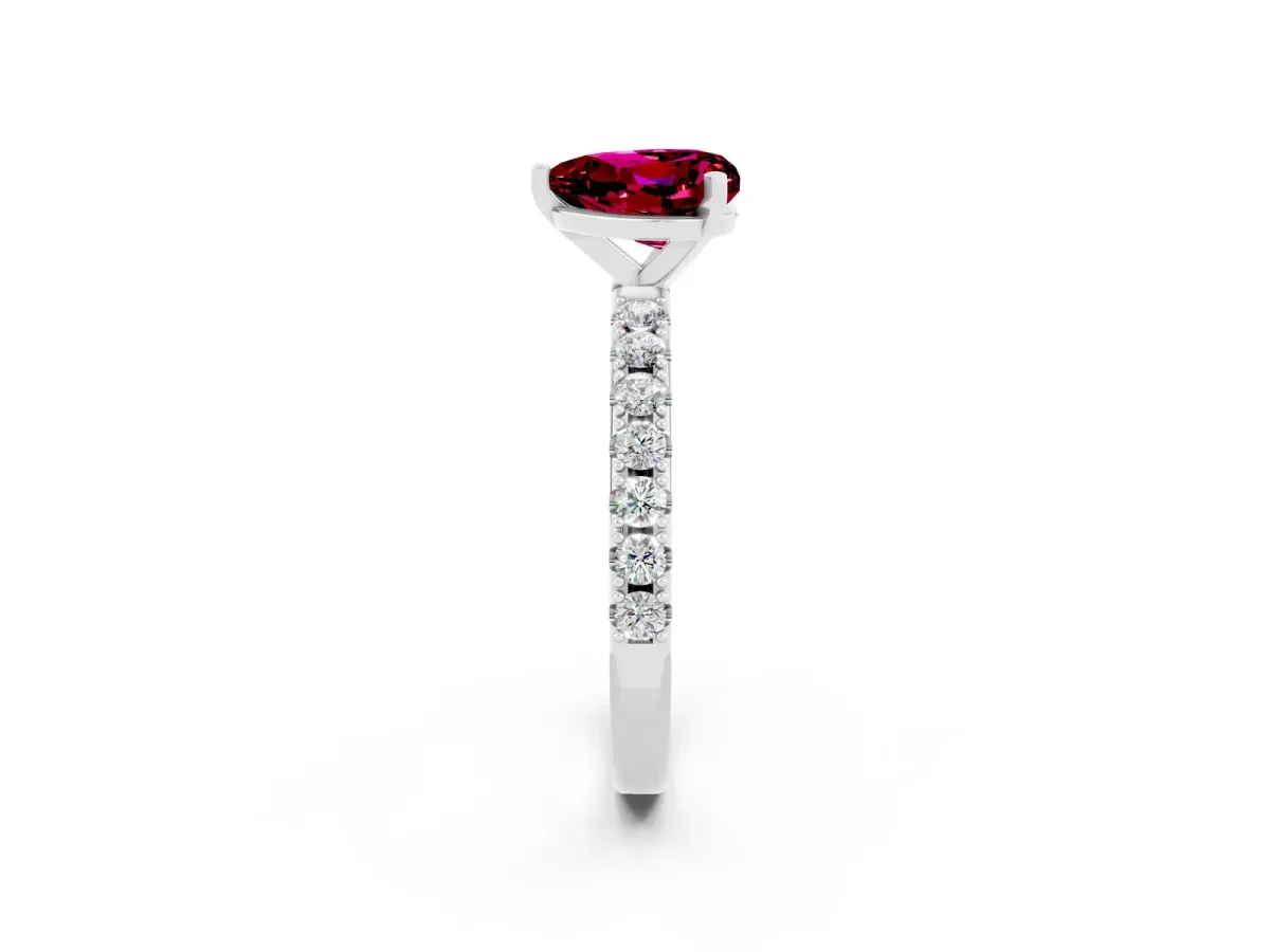 Heart Cut Garnet Solitaire Pavé Band with Four-Prong Setting Silver