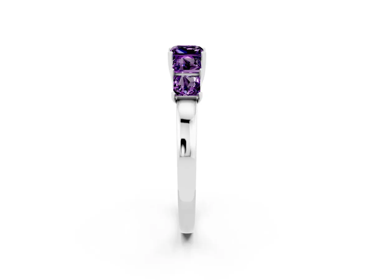 Princess Cut Five-Stone Amethyst Ring with Classic Prong Setting White gold