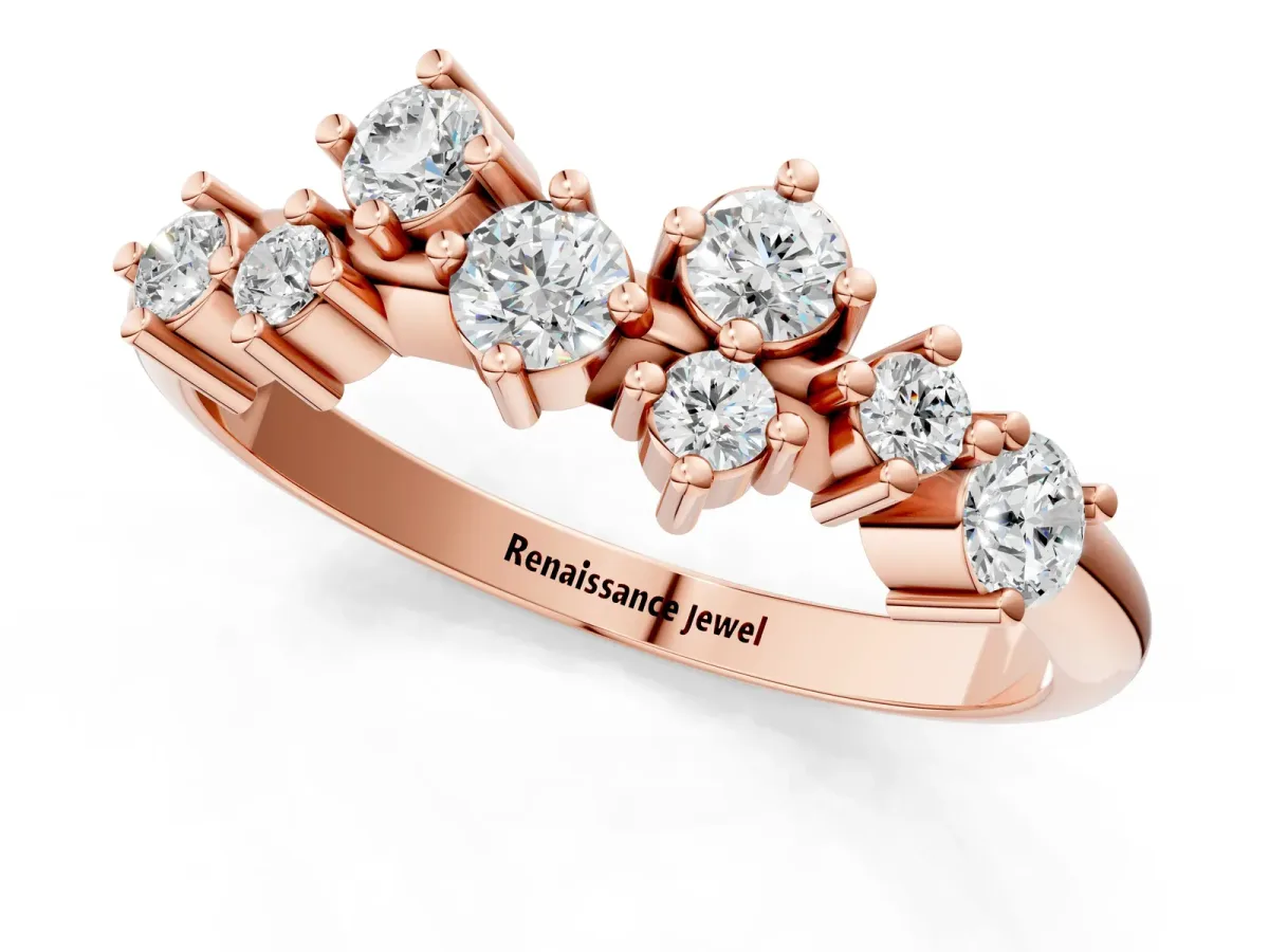 Cluster Diamond Round Cut White Gold Band with Prong Setting Rose gold