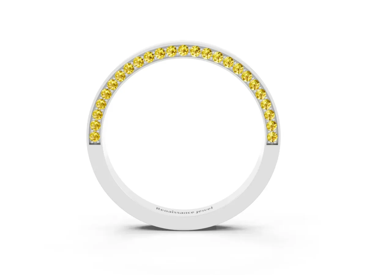 Pavé Round Yellow Sapphire Channel Set Band White gold