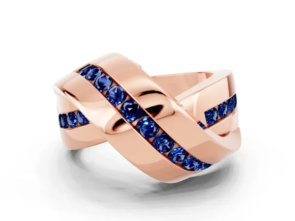 Pavé Round Blue Sapphire Crossover Band with Channel Setting Rose gold