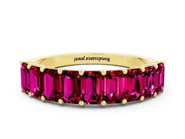 Emerald Cut Garnet Prong-Set Eternity Band Yellow gold