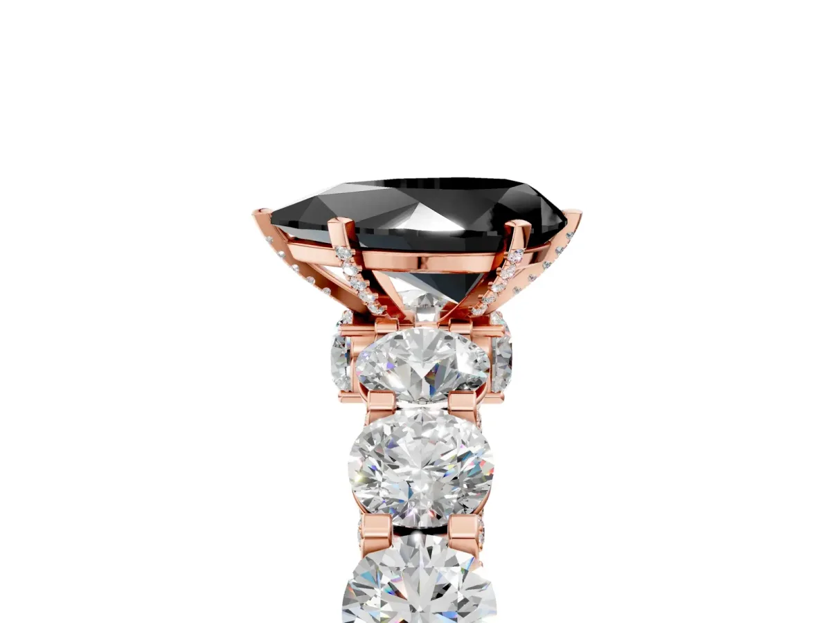 Fancy Black Pear Cut Diamond Side Stone Engagement Ring with Four-Prong Setting Rose gold