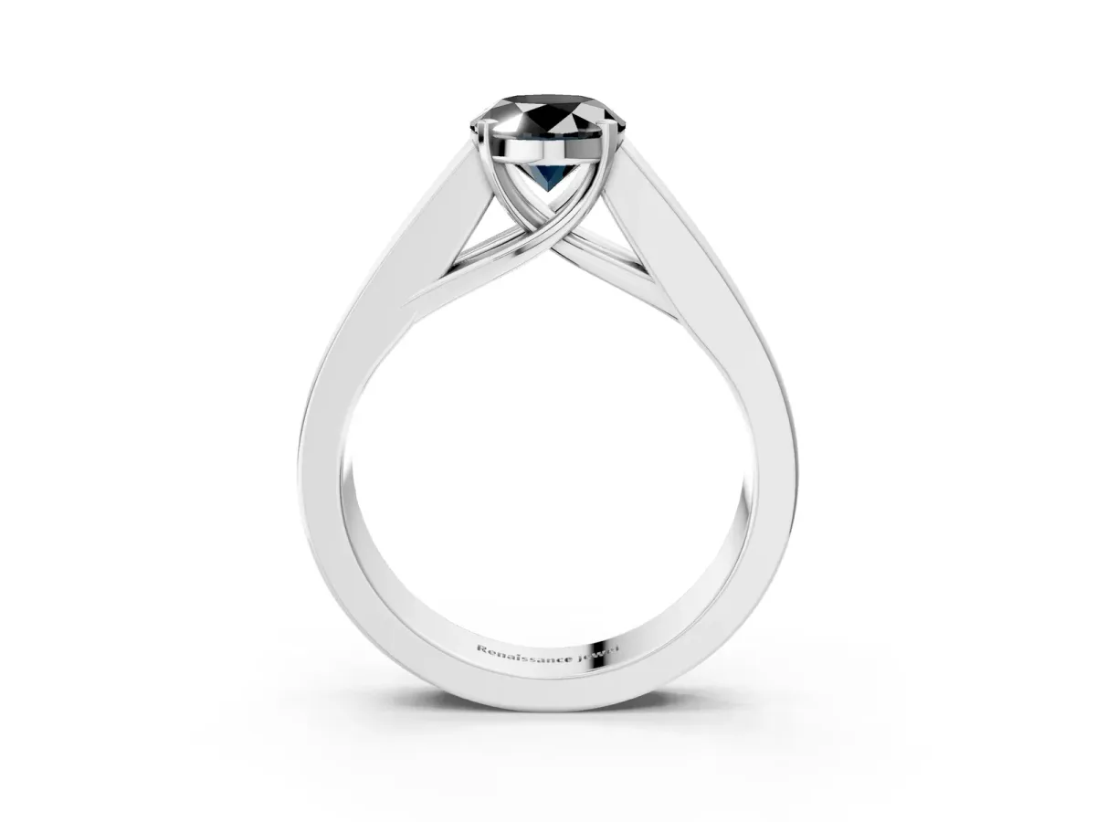 Fancy Black Oval Cut Cut Channel Set Solitaire Ring with Four-Prong Setting Silver