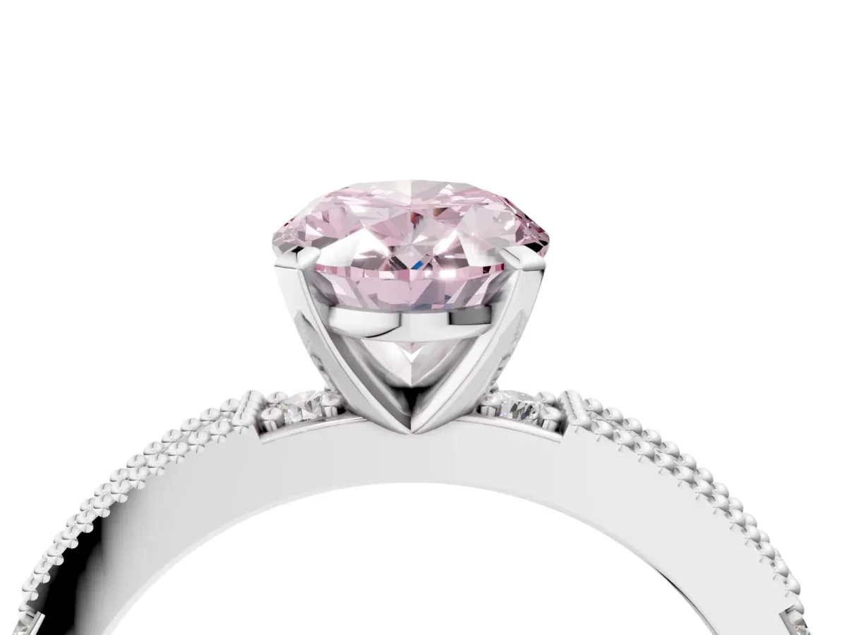 Fancy Pink Oval Cut Solitaire with Pavé Band and Four-Prong Setting Silver