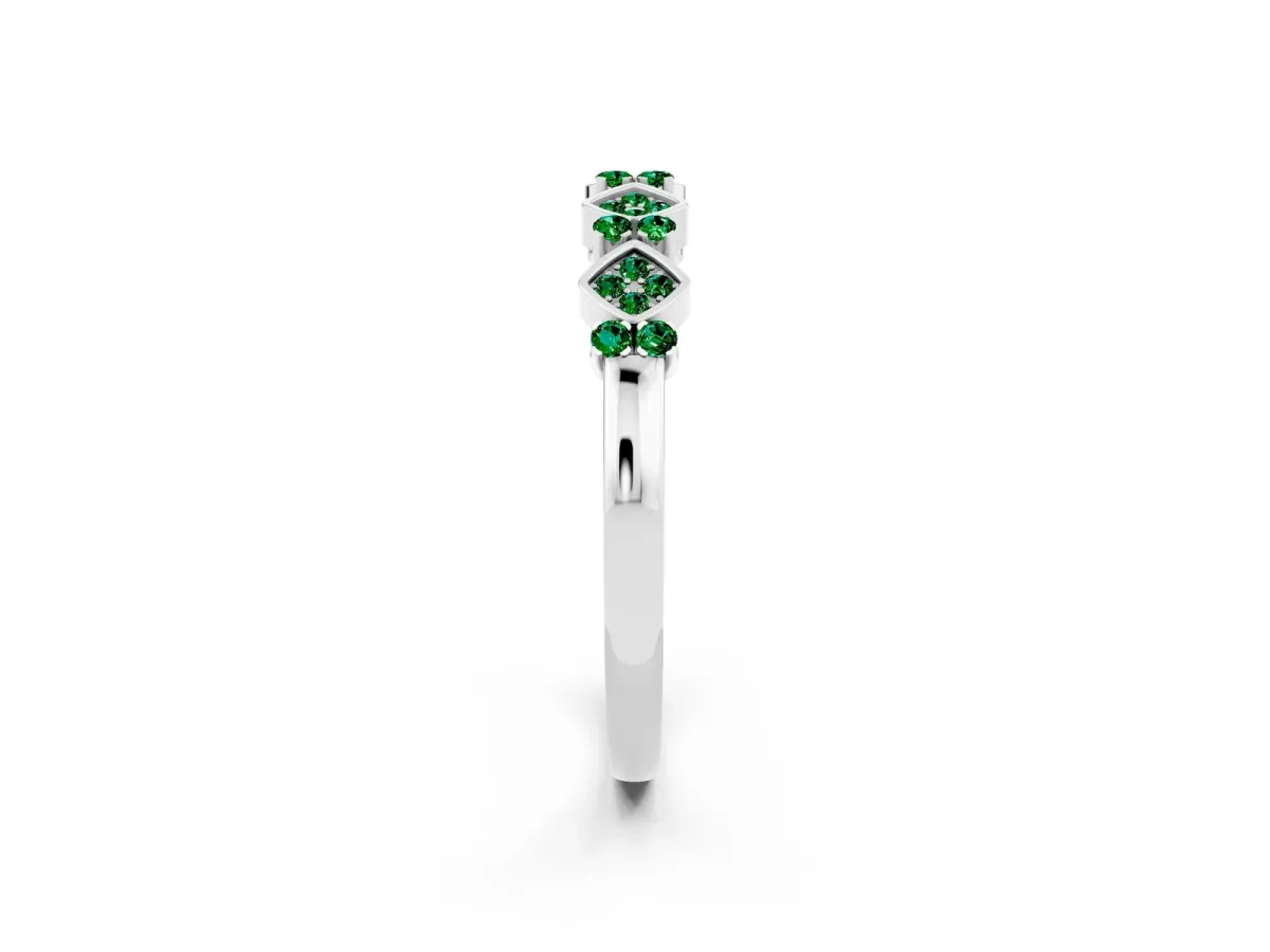 Pavé Cushion Emerald Cluster Eternity Band with Prong Setting Platinum