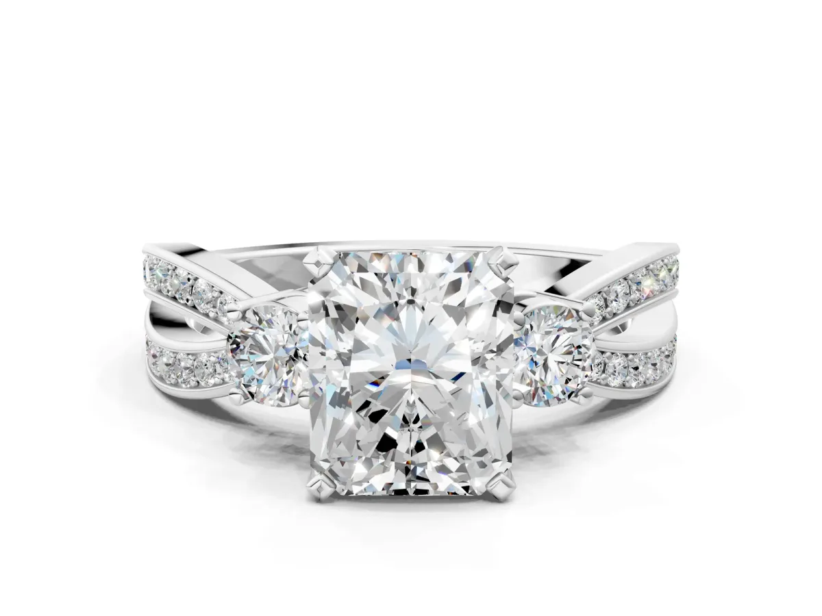 Three-Stone Radiant Cut Cut Diamond Twist Band with Prong Setting Platinum